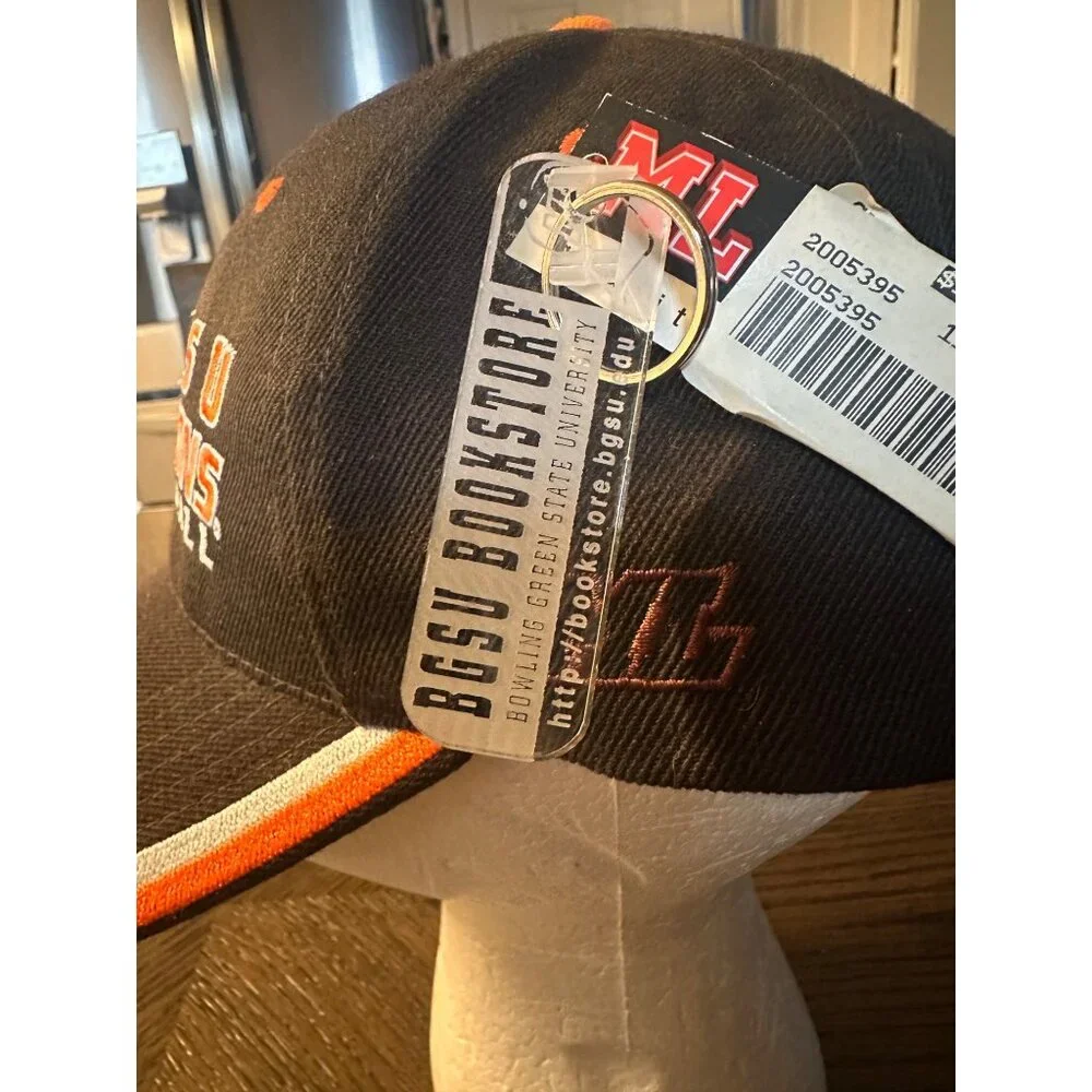 BGSU Falcons Basketball Hat Adjustable Black Orange Embroidered Logo M/L Cotton‎